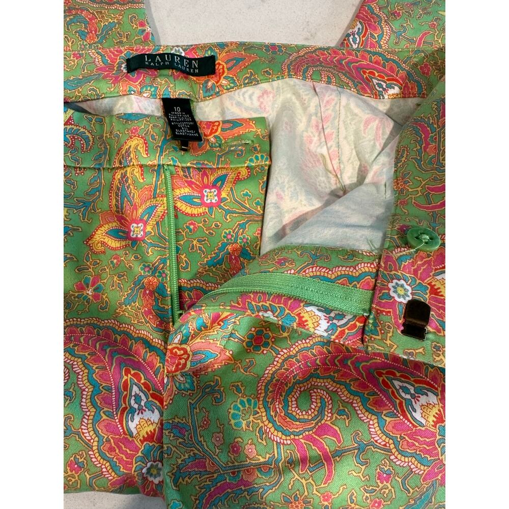 Lauren Ralph Lauren Paisley Print Ankle Pants Women’s Size 10 Stretch Green - Picture 4 of 8